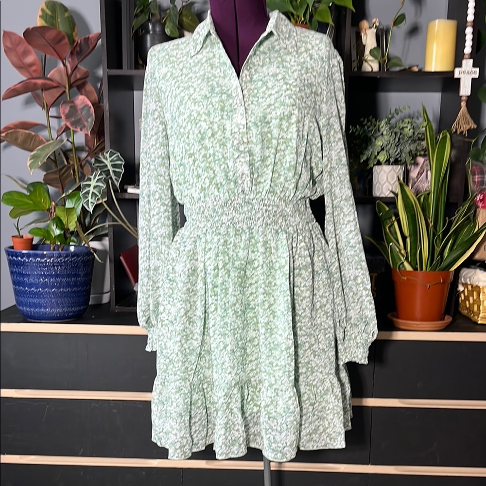 Lena Floral Green Long Sleeve Dress